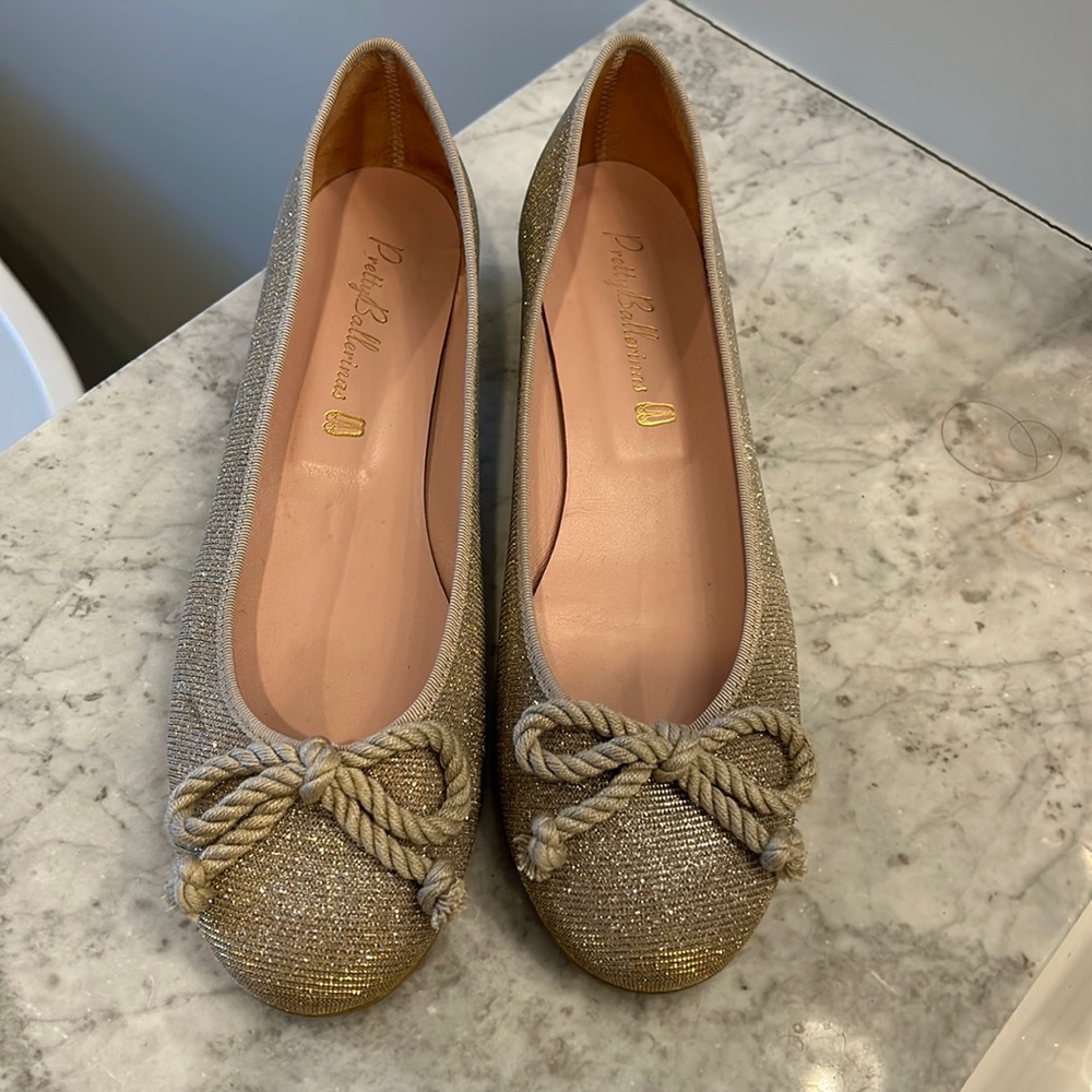pretty ballerinas sparkly tan shoes